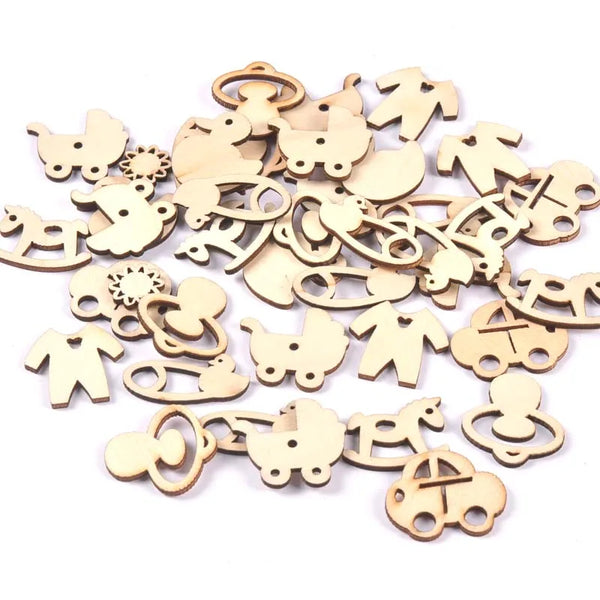 50pcs Mix Baby Pattern Natural Wood Chip Scrapbooking Craft for Home Decoration 21-30mm
