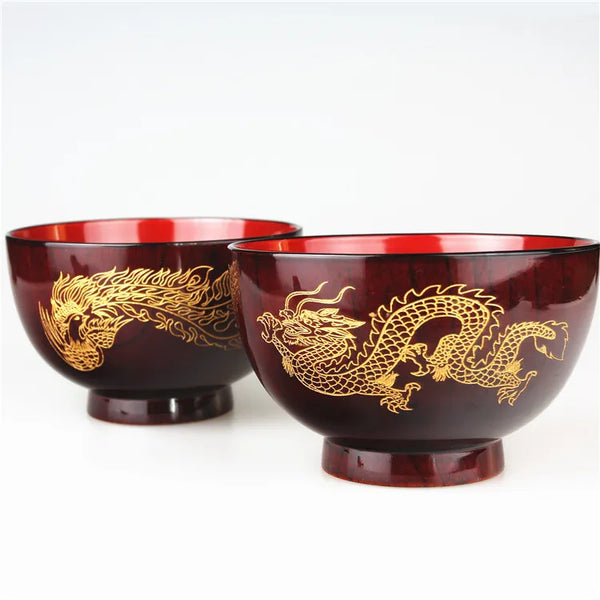wooden bowl with dragon print
