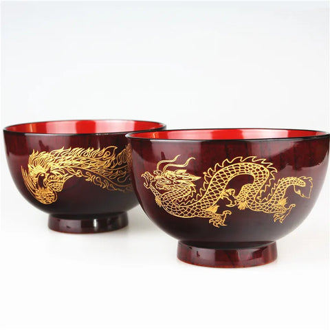 wooden bowl with dragon print