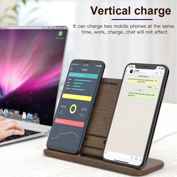 Fast Charging Dual Wireless Charger Stand, Wooden