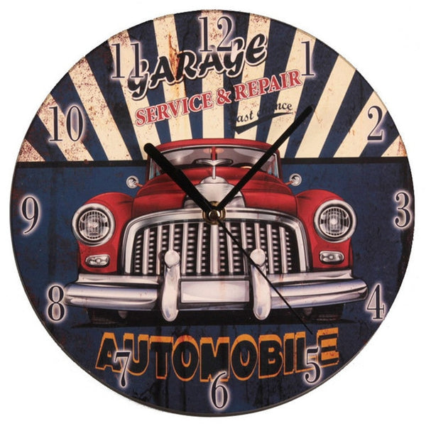 Wooden clock with car picture