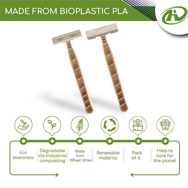 Eco Friendly Biodegradable Razor for Men and Women |Pack Of 8, Made of Wheat Straw|