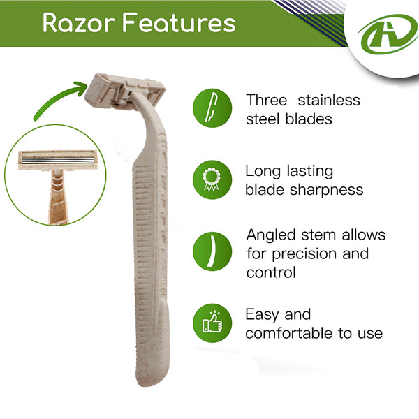 Eco Friendly Biodegradable Razor for Men and Women |Pack Of 8, Made of Wheat Straw|