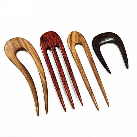 wooden carved hair pins